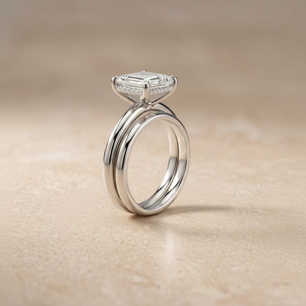 The Joni Matching Wedding Band, Emerald in 18K White Gold | RockHer