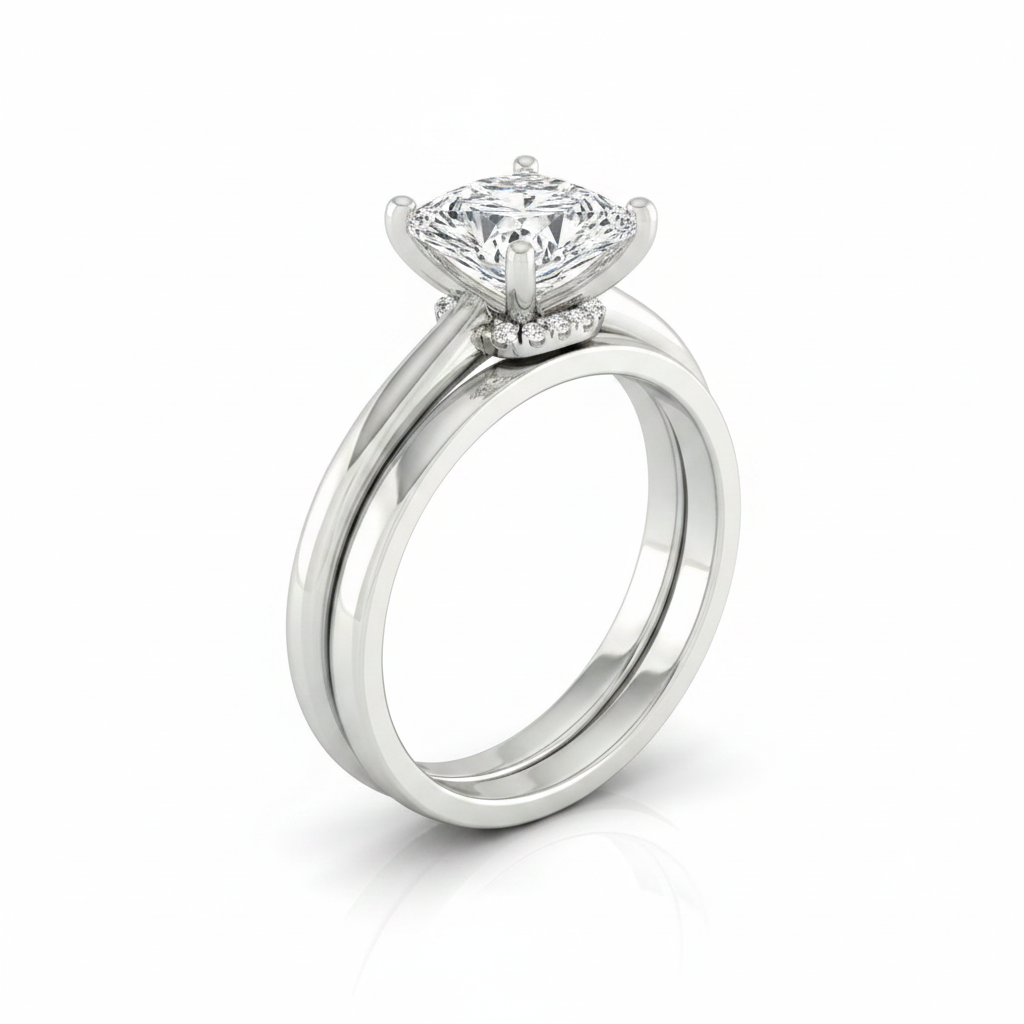 The Joni Matching Wedding Band, Princess in 18K White Gold | RockHer