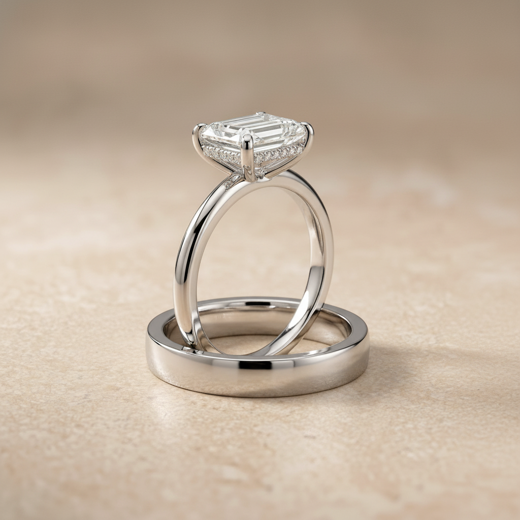 The Joni Matching Wedding Band, Emerald in Platinum | RockHer