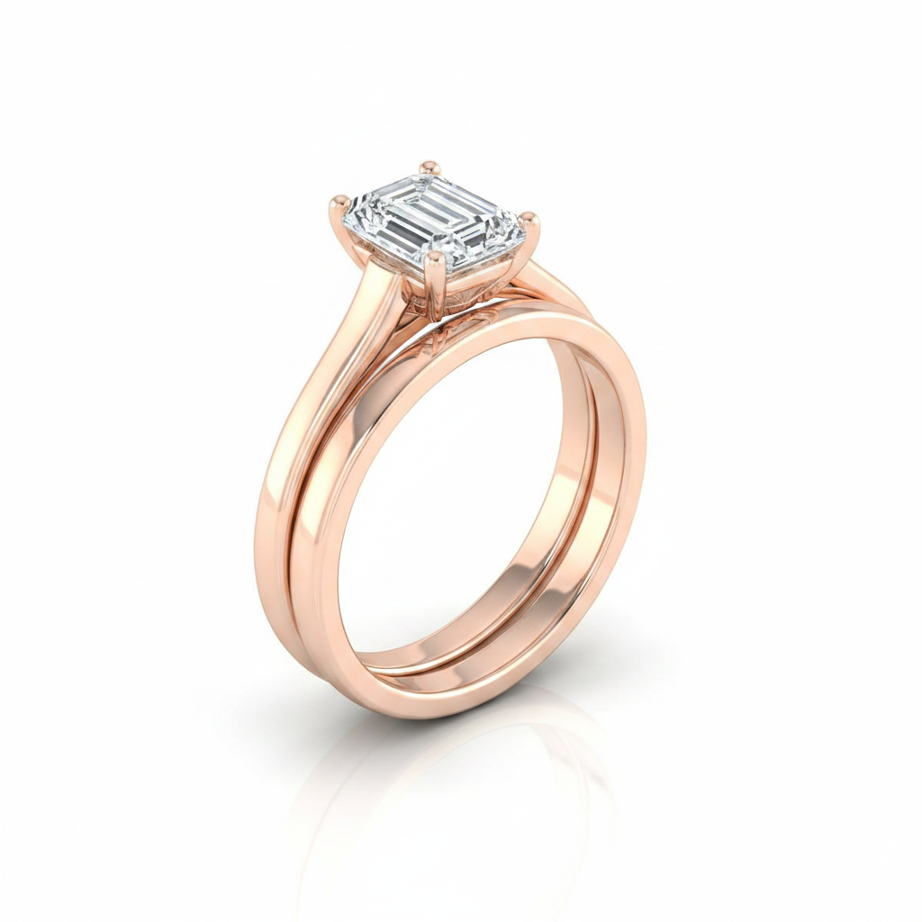 The Juliette Matching Wedding Band, Emerald in 14K Rose Gold