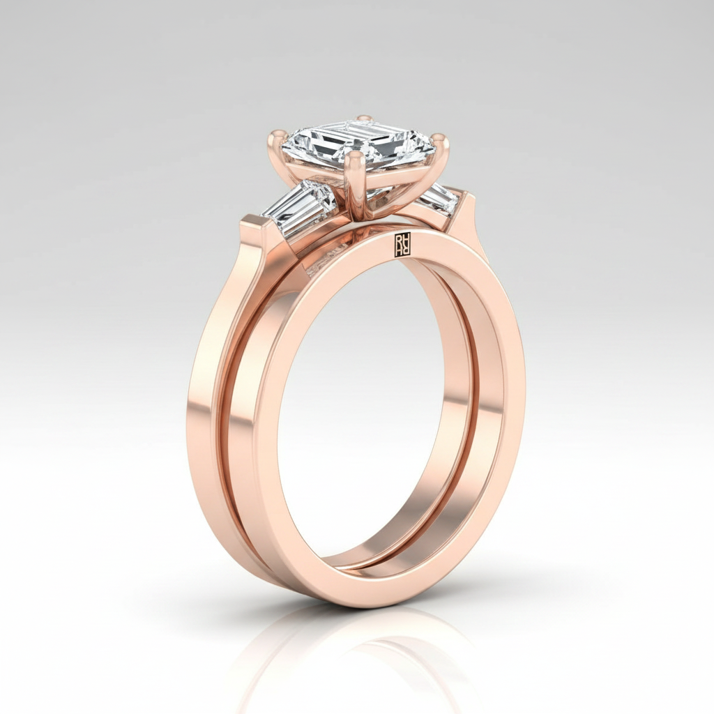 The June Matching Wedding Band, Emerald in 14K Rose Gold | RockHer