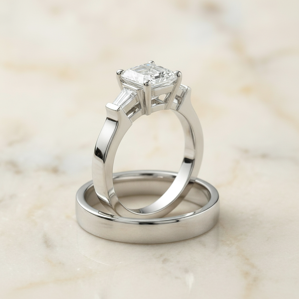 The June Matching Wedding Band, Asscher in Platinum | RockHer