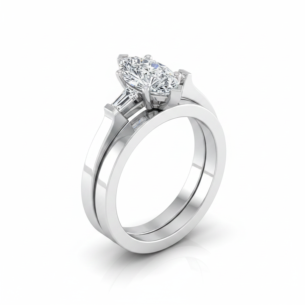 The June Matching Wedding Band, Marquise in 18K White Gold | RockHer