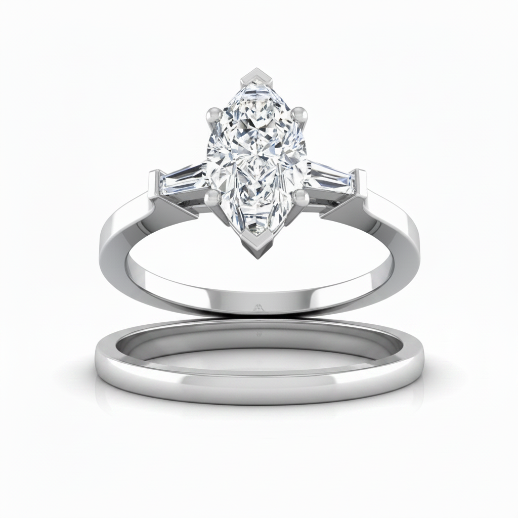 The June Matching Wedding Band, Marquise in Platinum | RockHer
