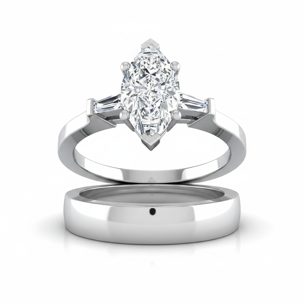The June Matching Wedding Band, Marquise in Platinum