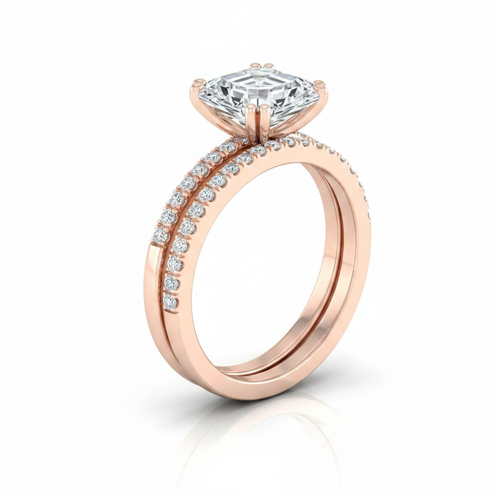 The Kelly Matching Wedding Band, Asscher in 14K Rose Gold | RockHer