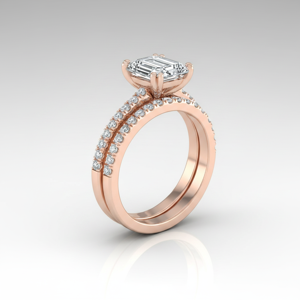 The Kelly Matching Wedding Band, Emerald in 14K Rose Gold | RockHer