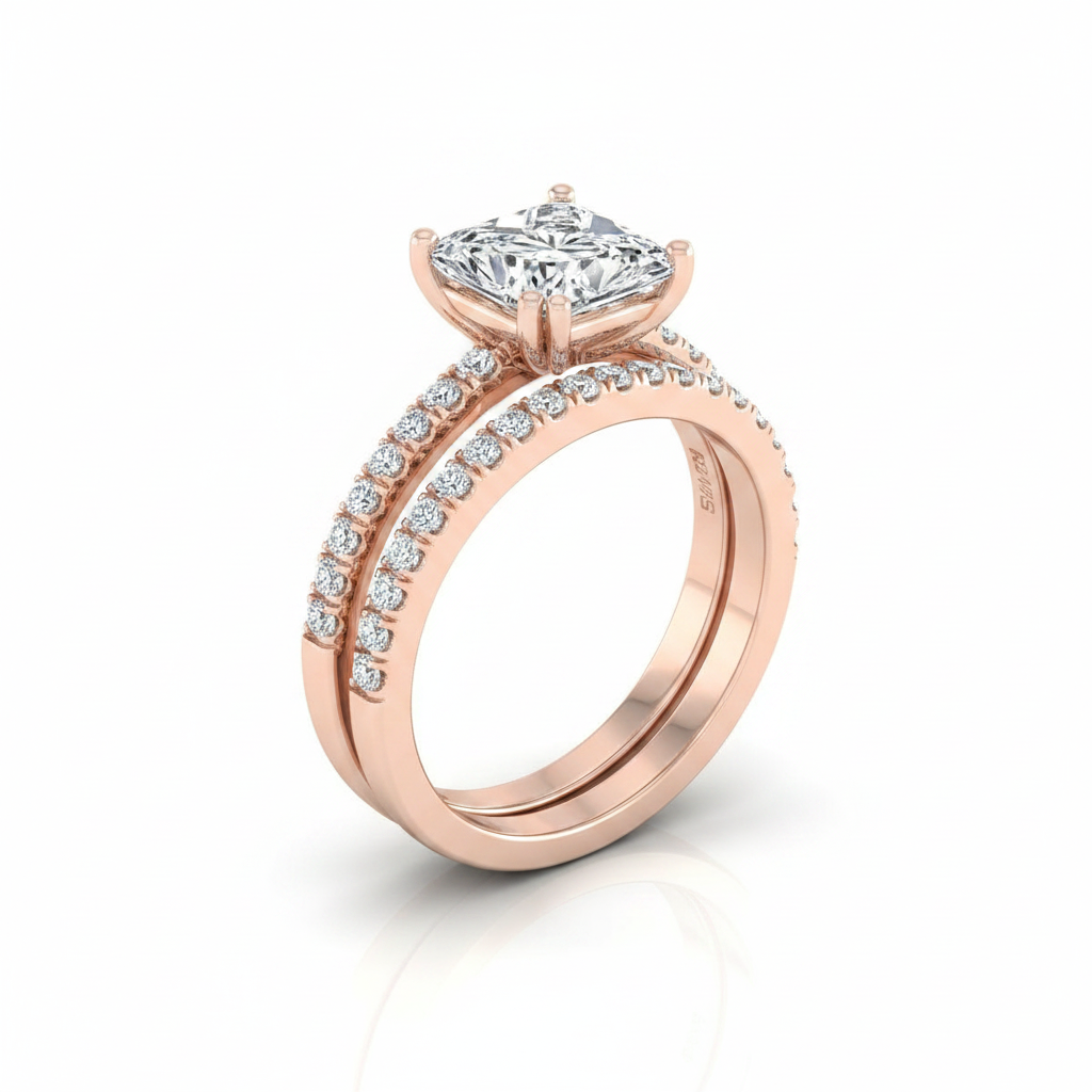 The Kelly Matching Wedding Band, Princess in 14K Rose Gold | RockHer