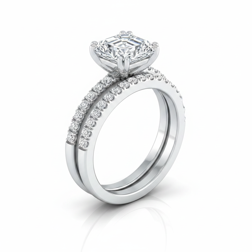 The Kelly Matching Wedding Band, Asscher in 18K White Gold | RockHer