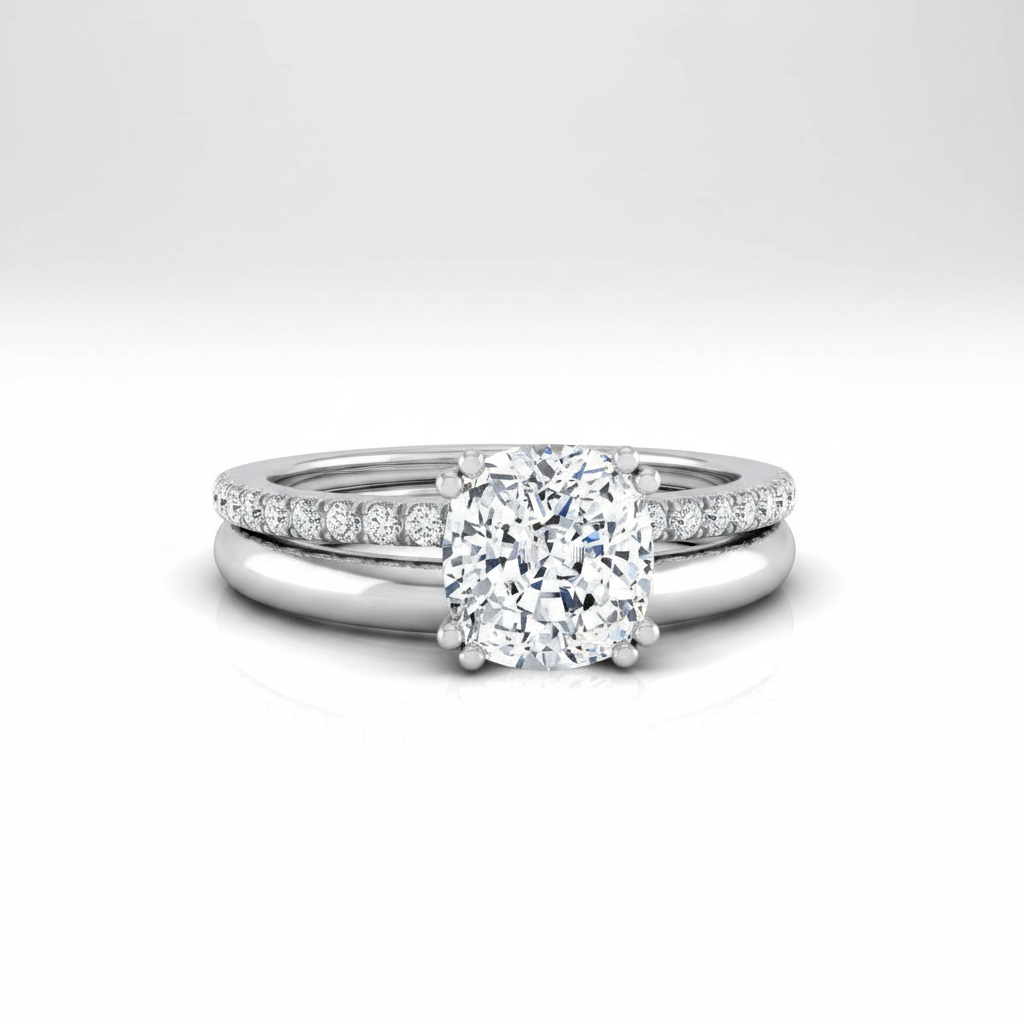 The Kelly Matching Wedding Band, Cushion in 18K White Gold | RockHer