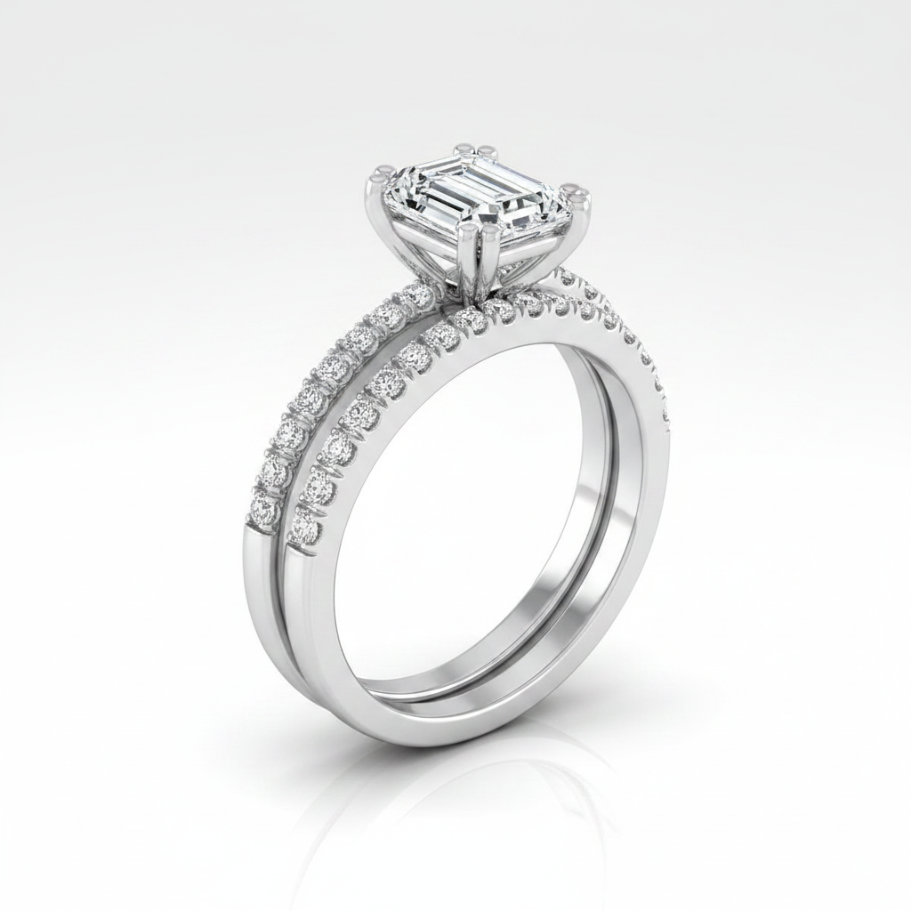 The Kelly Matching Wedding Band, Emerald in 18K White Gold | RockHer