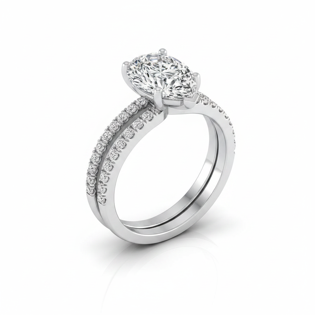 The Kelly Matching Wedding Band, Pear in 18K White Gold | RockHer
