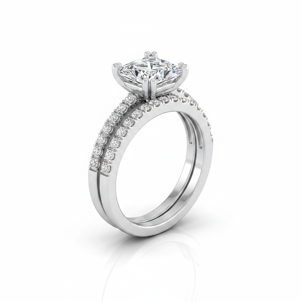 The Kelly Matching Wedding Band, Princess in 18K White Gold | RockHer