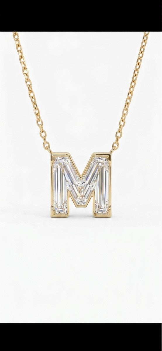 Diamond Letter Pendant Necklace, in 14K Yellow Gold – angled view | RockHer