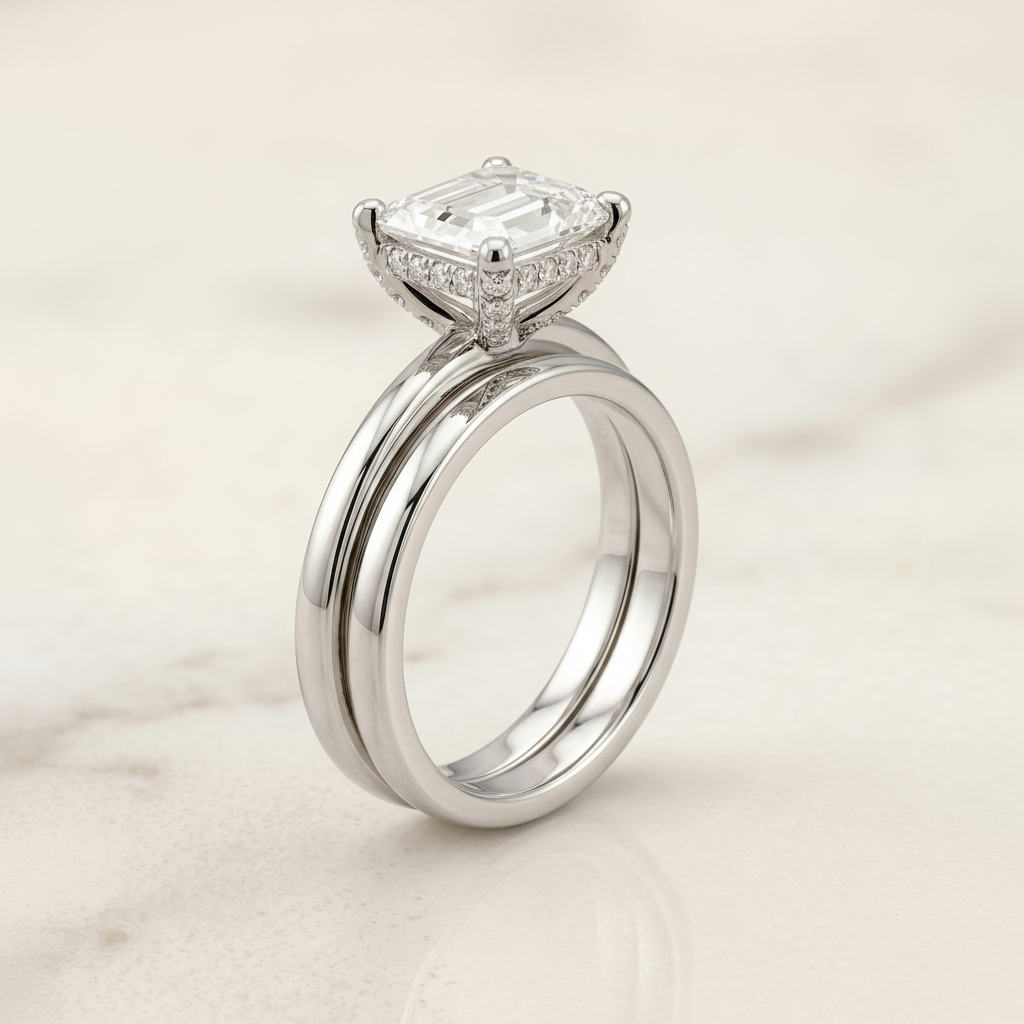 The Lana Matching Wedding Band, Emerald in 18K White Gold | RockHer