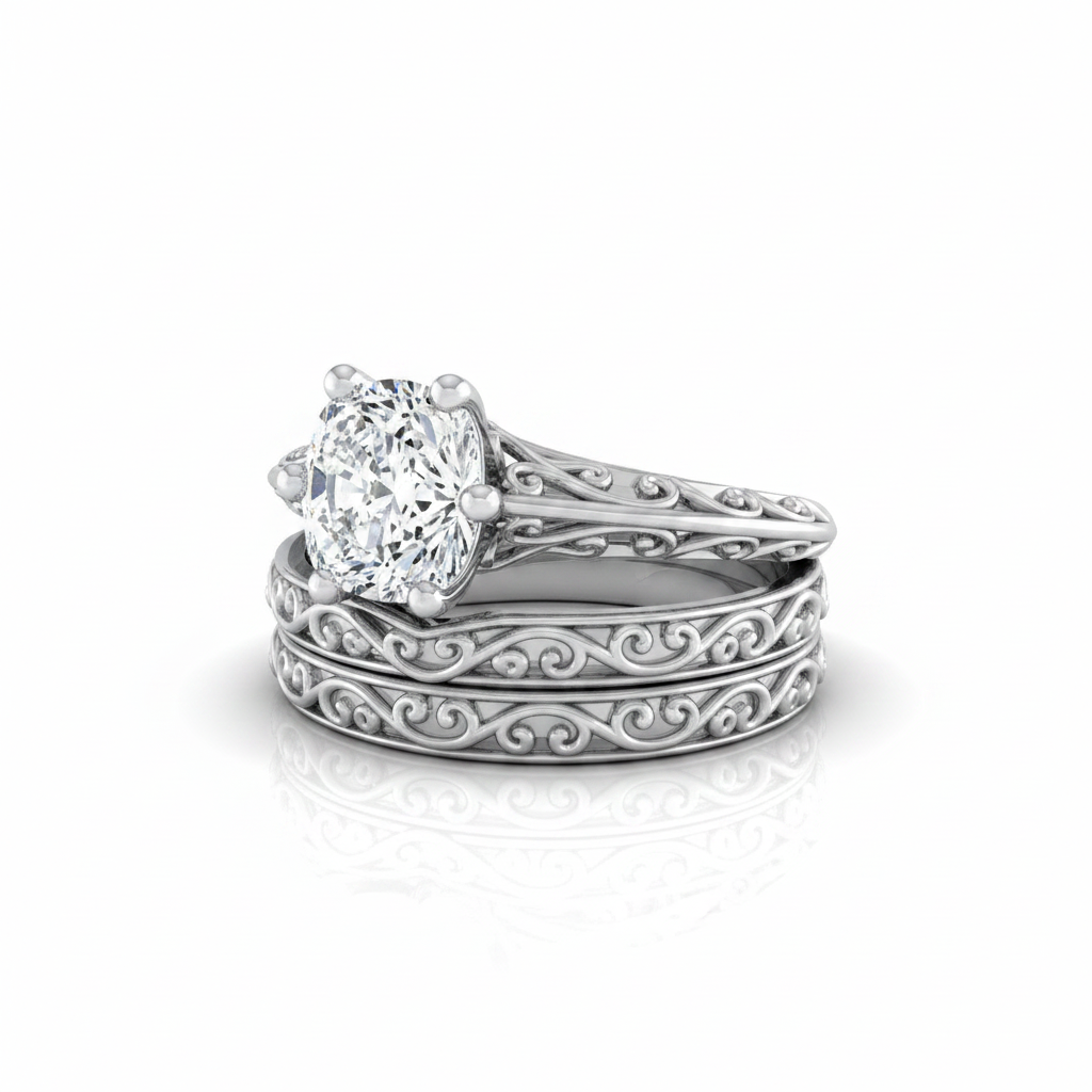 The Layla Matching Wedding Band, Cushion in 18K White Gold