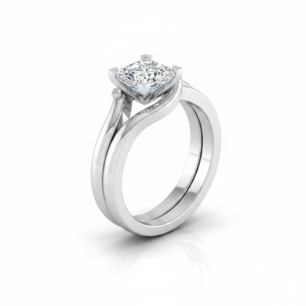 The Leah Matching Wedding Band, Princess in 18K White Gold