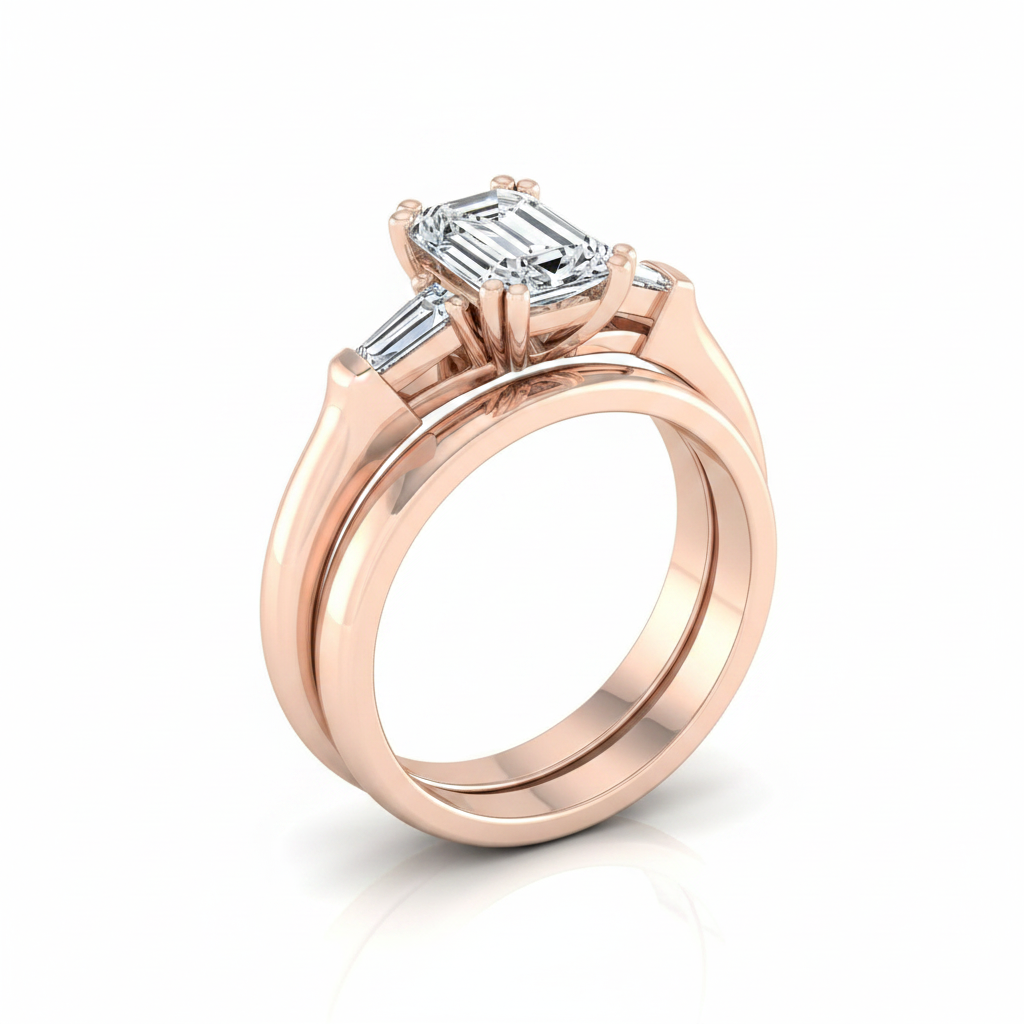 The Lily Matching Wedding Band, Emerald in 14K Rose Gold