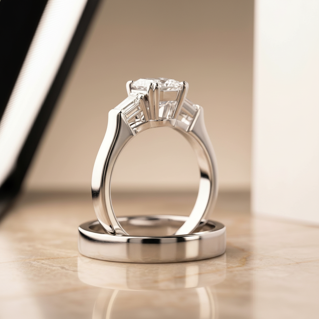 The Lily Matching Wedding Band, Emerald in 18K White Gold