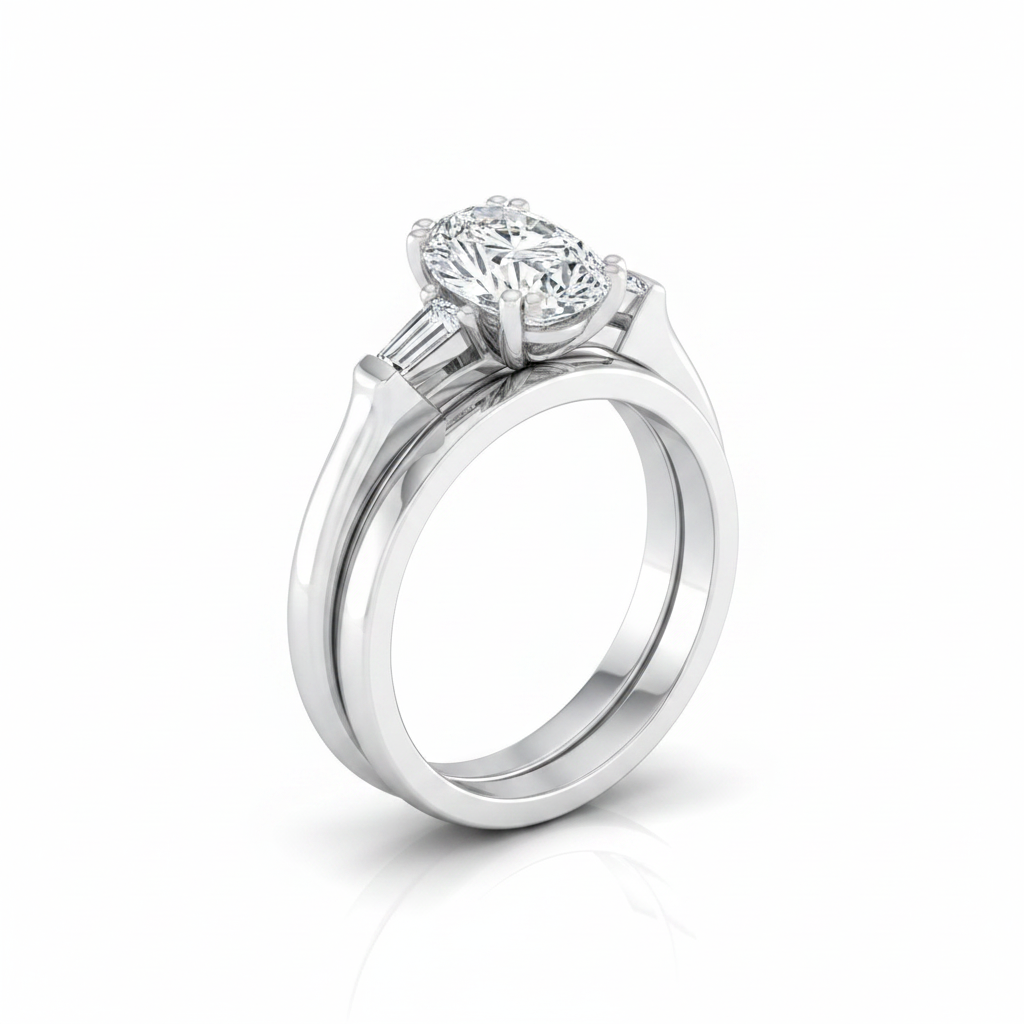 The Lily Matching Wedding Band, Oval in 18K White Gold