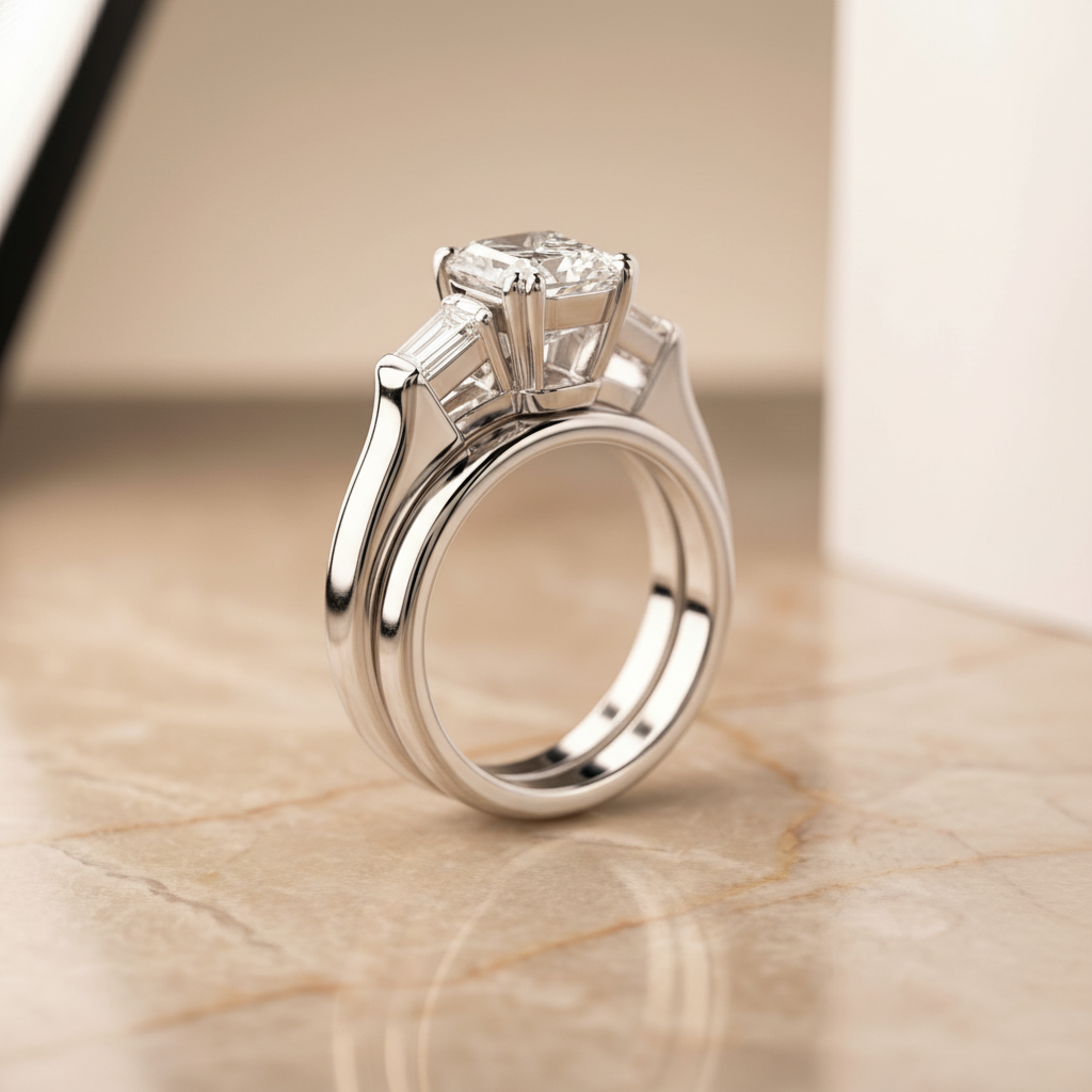 The Lily Matching Wedding Band, Emerald in Platinum