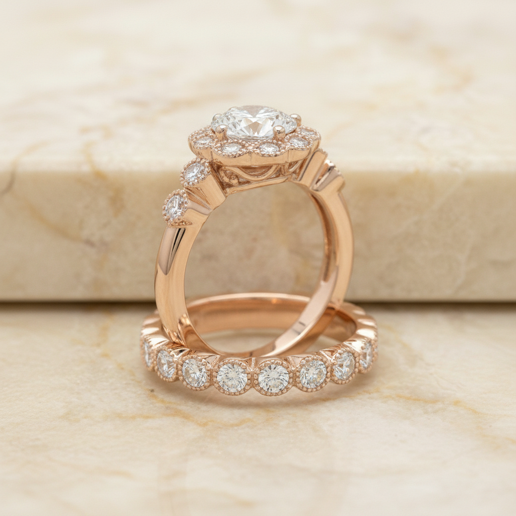 The Linda Matching Wedding Band, Round in 14K Rose Gold | RockHer
