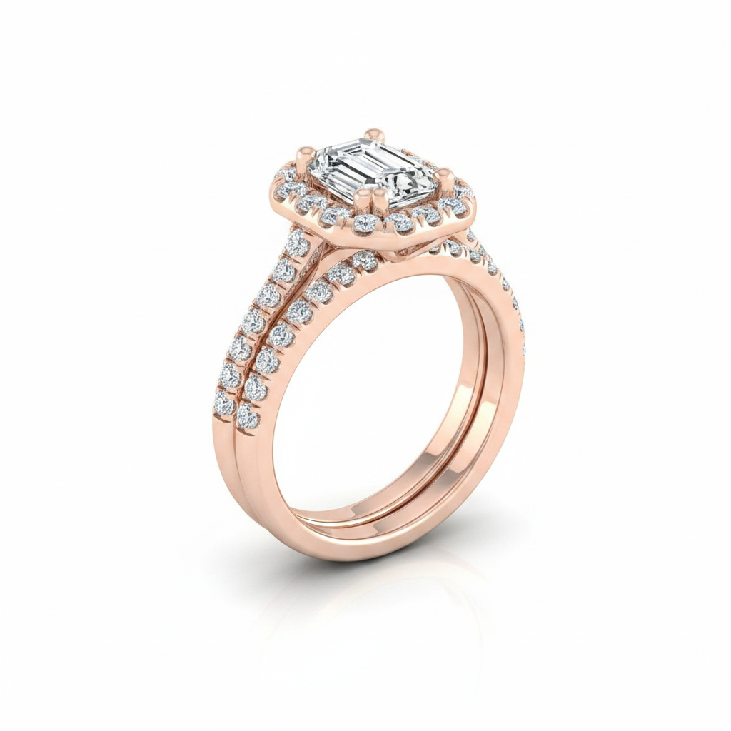 The Lira Matching Wedding Band, Emerald in 14K Rose Gold