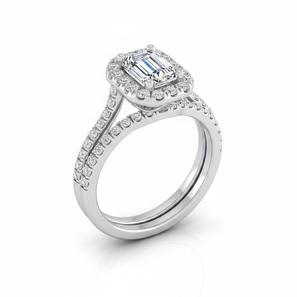 The Lira Matching Wedding Band, Emerald in Platinum