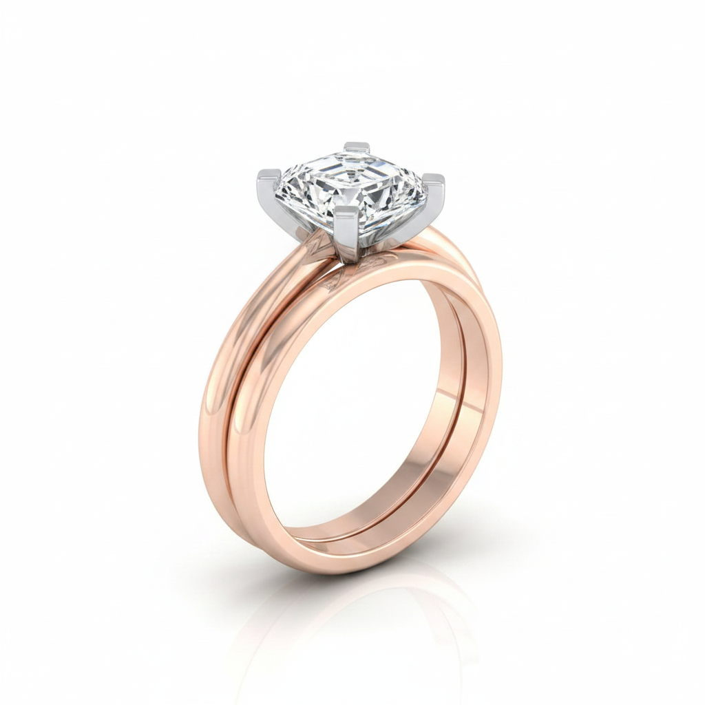 The Lolette Matching Wedding Band, Asscher in 14K Rose Gold