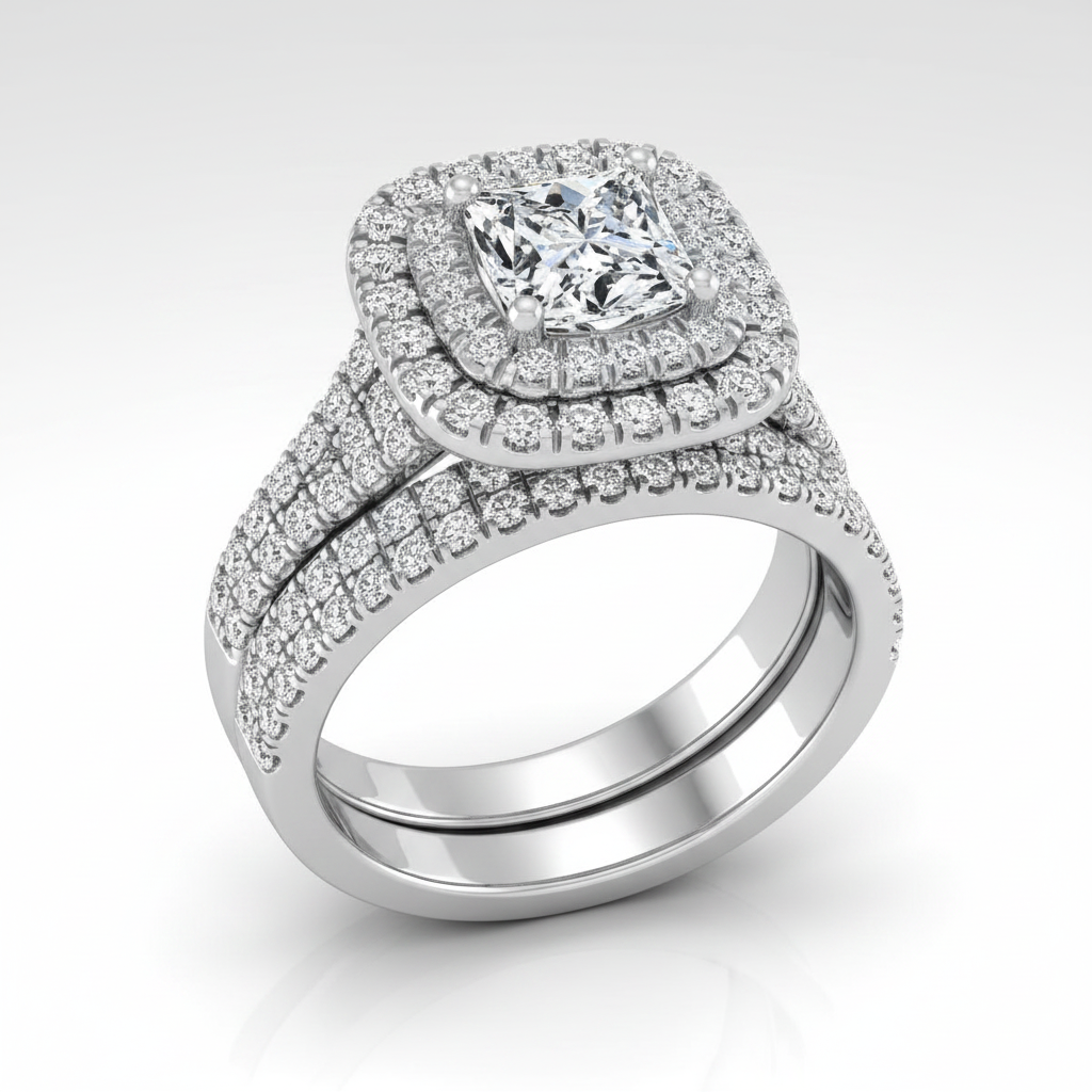 The Lyra Matching Wedding Band, Princess in 18K White Gold