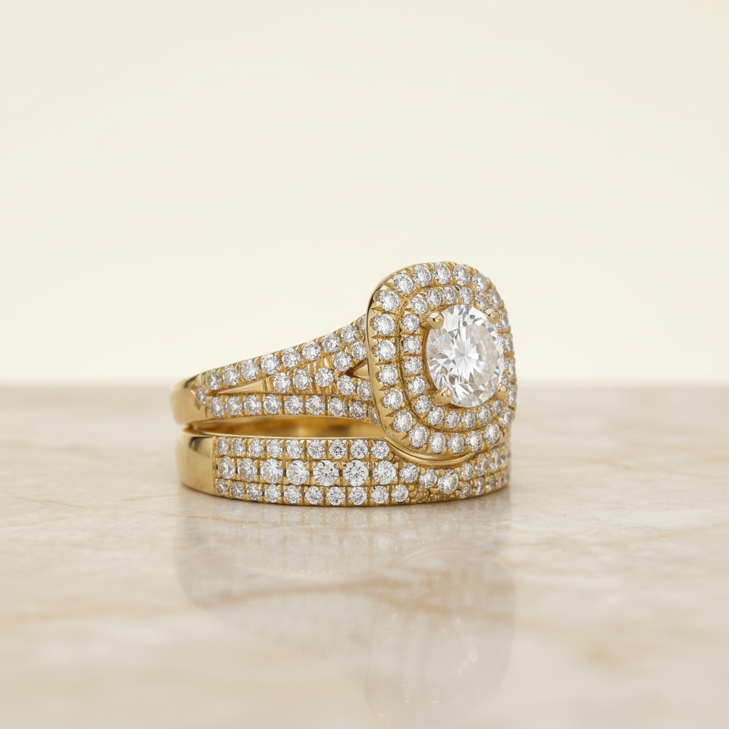 The Lyra Matching Wedding Band, Round in 18K Yellow Gold