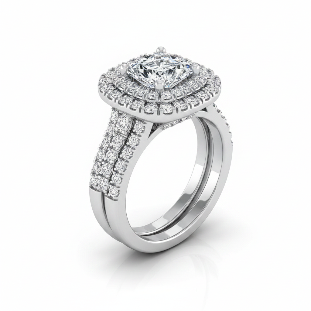 The Lyra Matching Wedding Band, Princess in Platinum