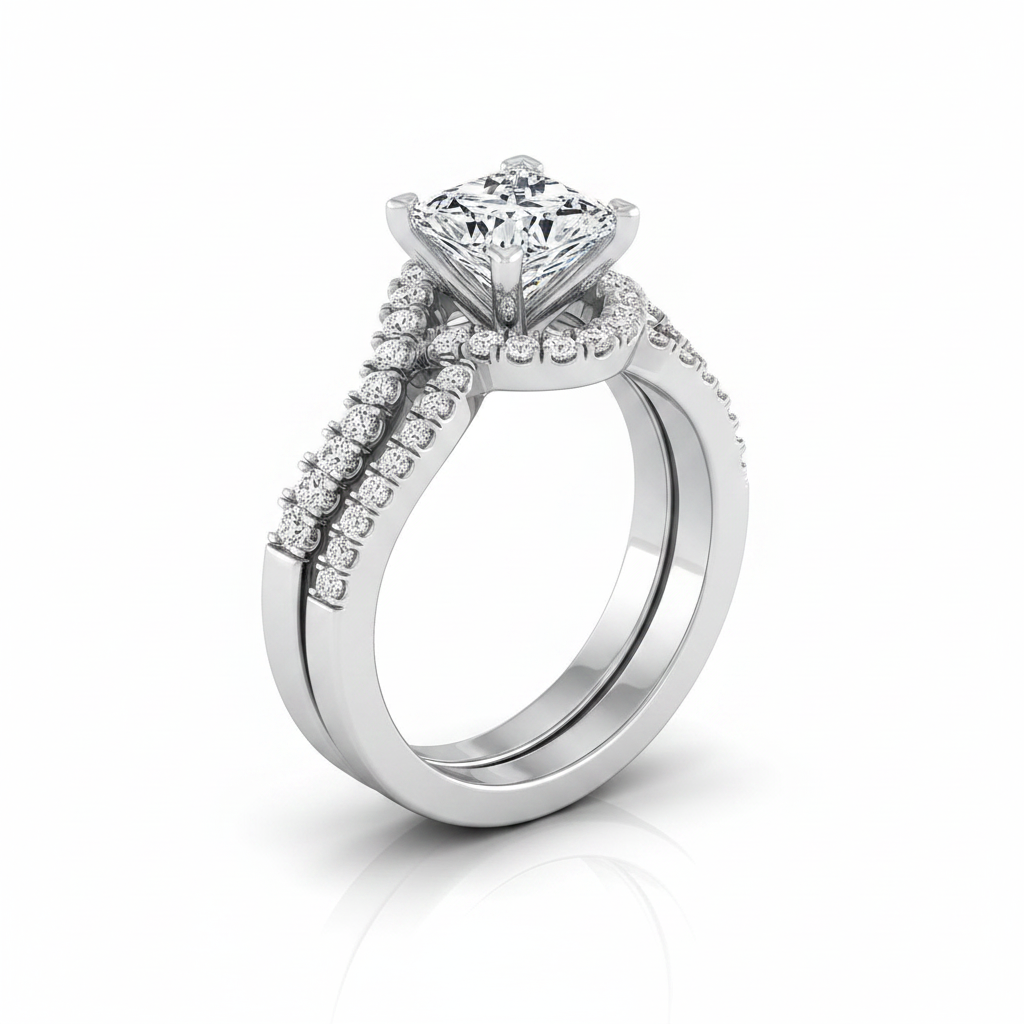 The Marguerite Matching Wedding Band, Princess in 18K White Gold