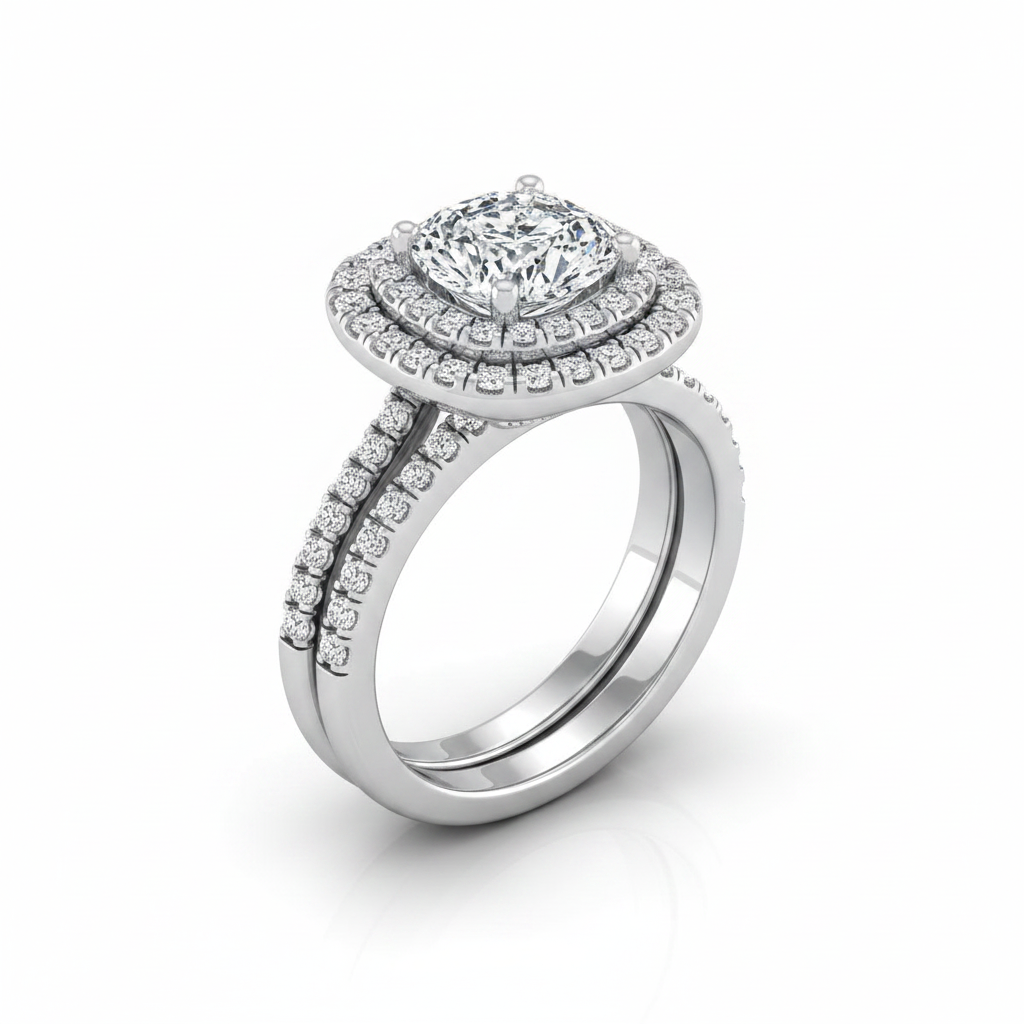 The Maria Matching Wedding Band, Cushion in Platinum