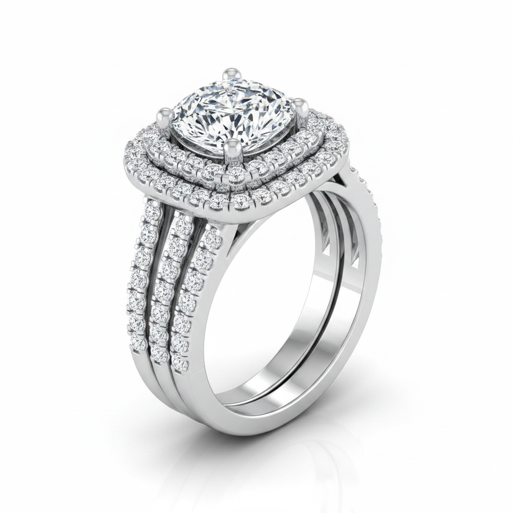 The Michelle Matching Wedding Band, Cushion in 18K White Gold