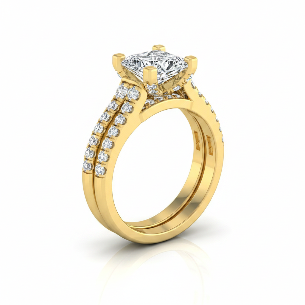 The Mimi Matching Wedding Band, Princess in 18K Yellow Gold