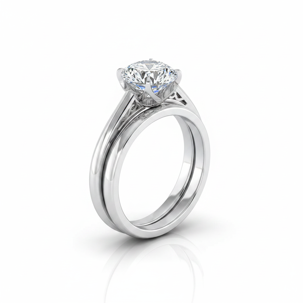 The Natalia Matching Wedding Band, Round in 18K White Gold
