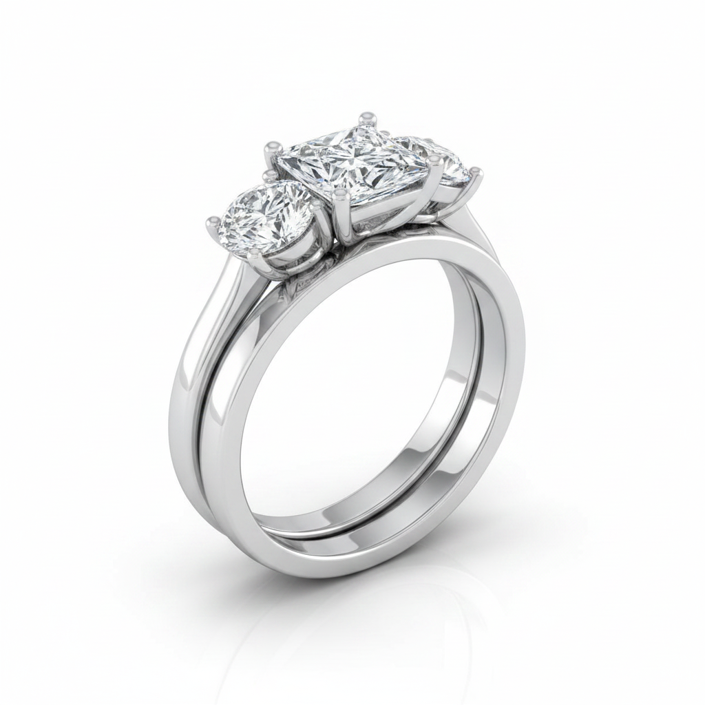 The Natalie Matching Wedding Band, Princess in 18K White Gold