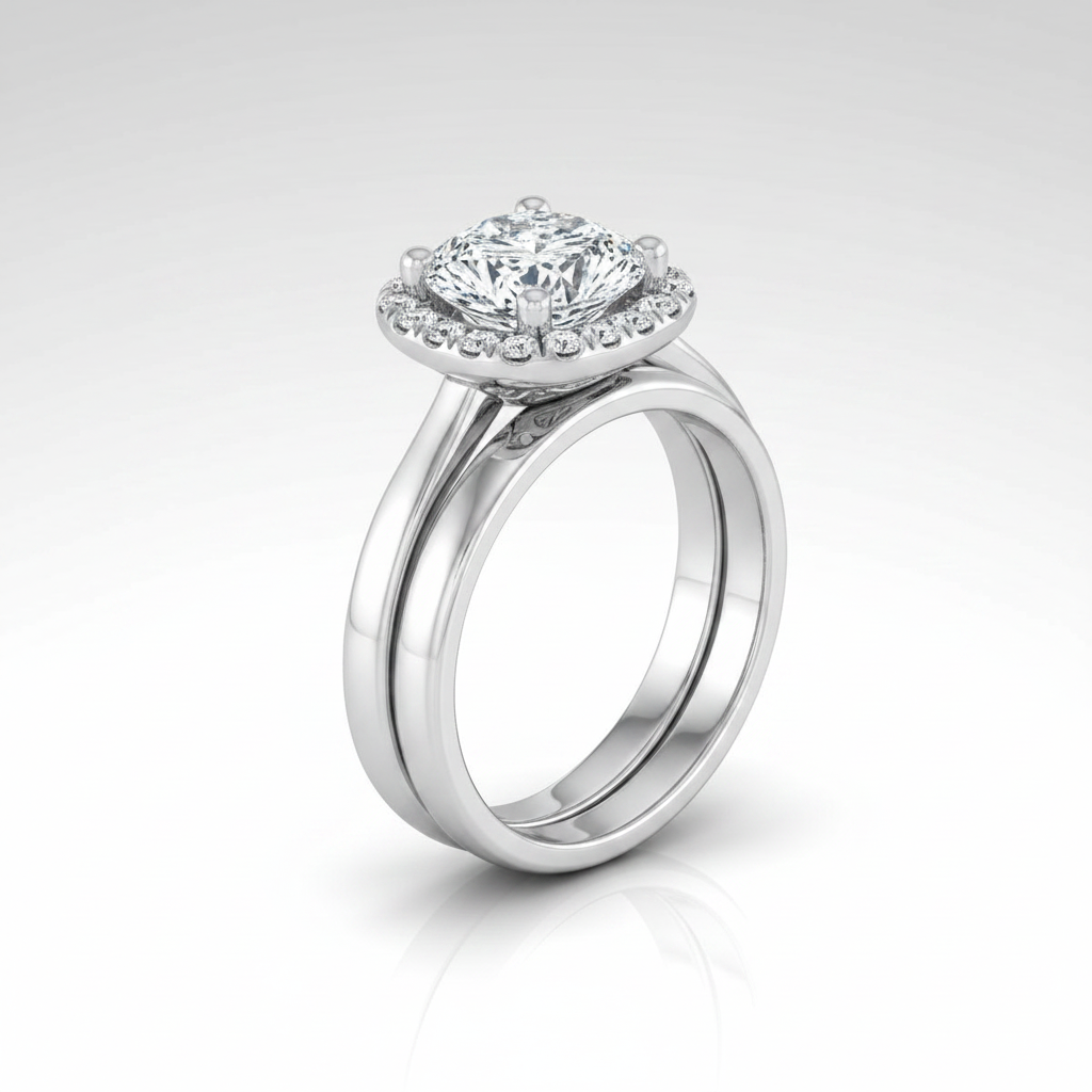 The Nina Matching Wedding Band, Cushion in Platinum
