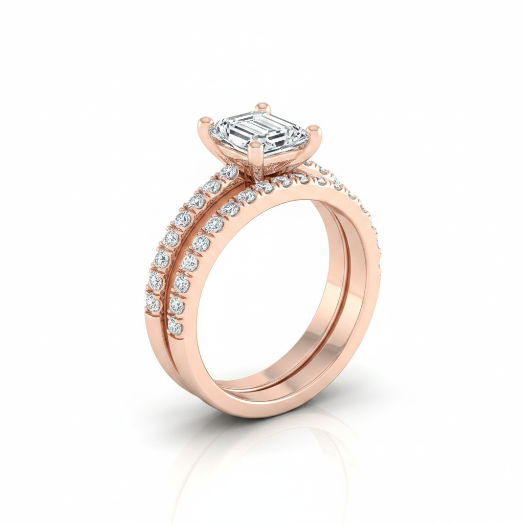 The Norah Matching Wedding Band, Emerald in 14K Rose Gold | RockHer