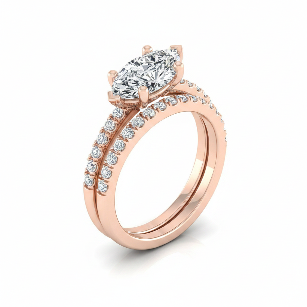 The Norah Matching Wedding Band, Marquise in 14K Rose Gold | RockHer