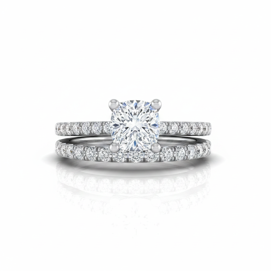 The Norah Matching Wedding Band, Cushion in 18K White Gold | RockHer