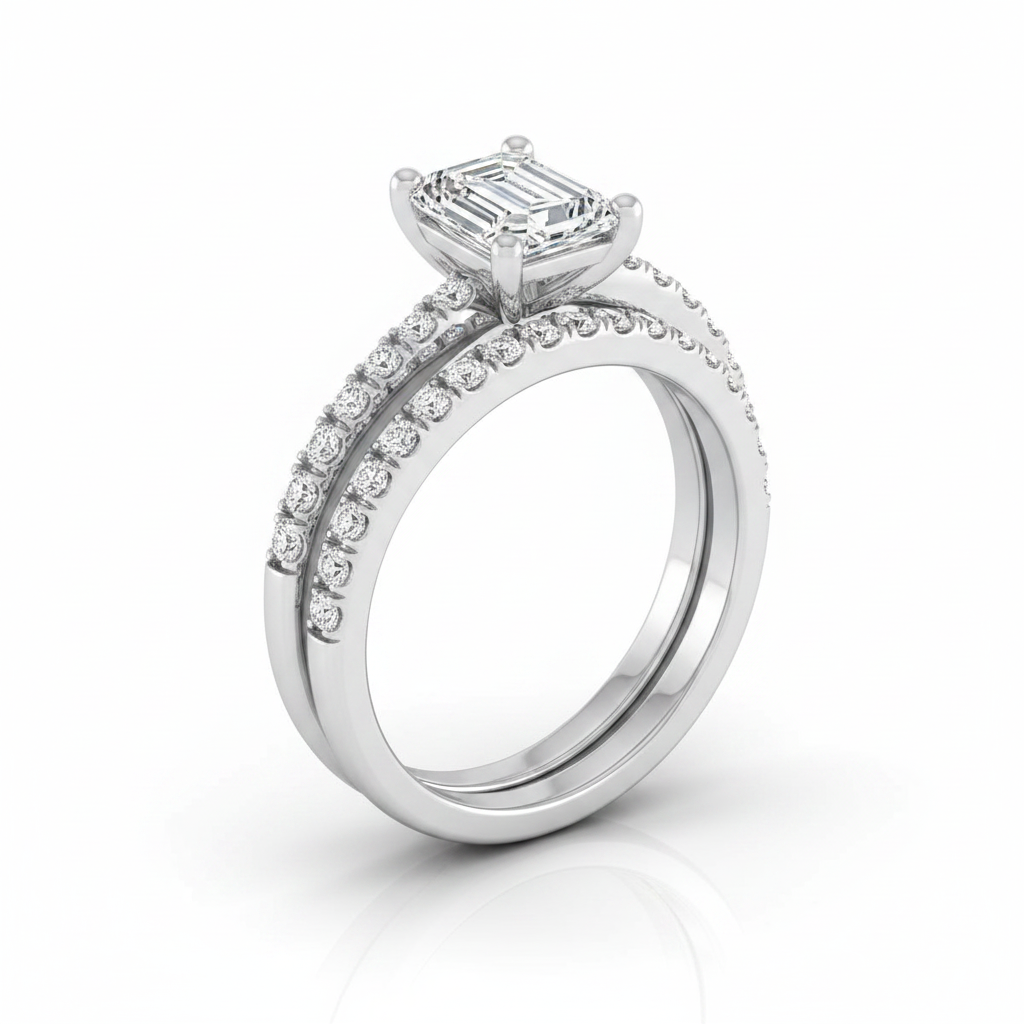The Norah Matching Wedding Band, Emerald in 18K White Gold | RockHer