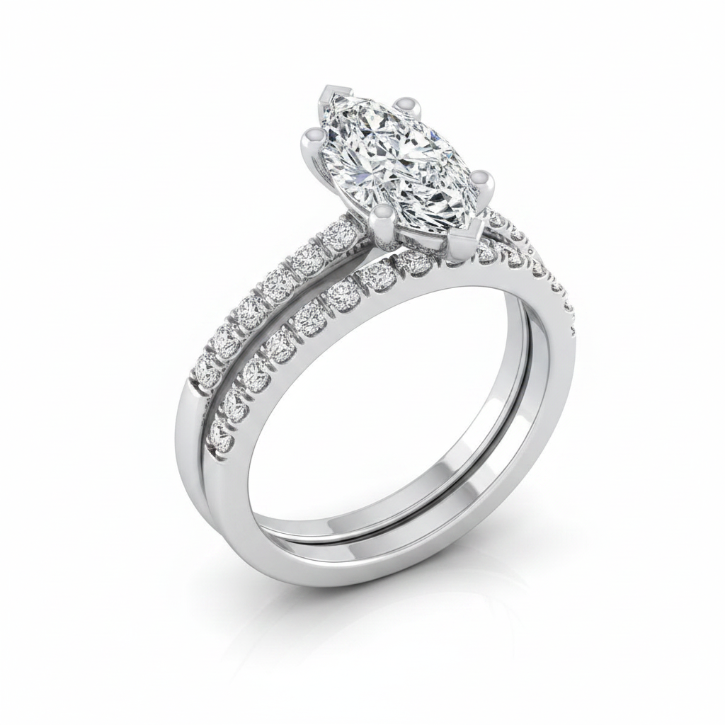 The Norah Matching Wedding Band, Marquise in 18K White Gold | RockHer