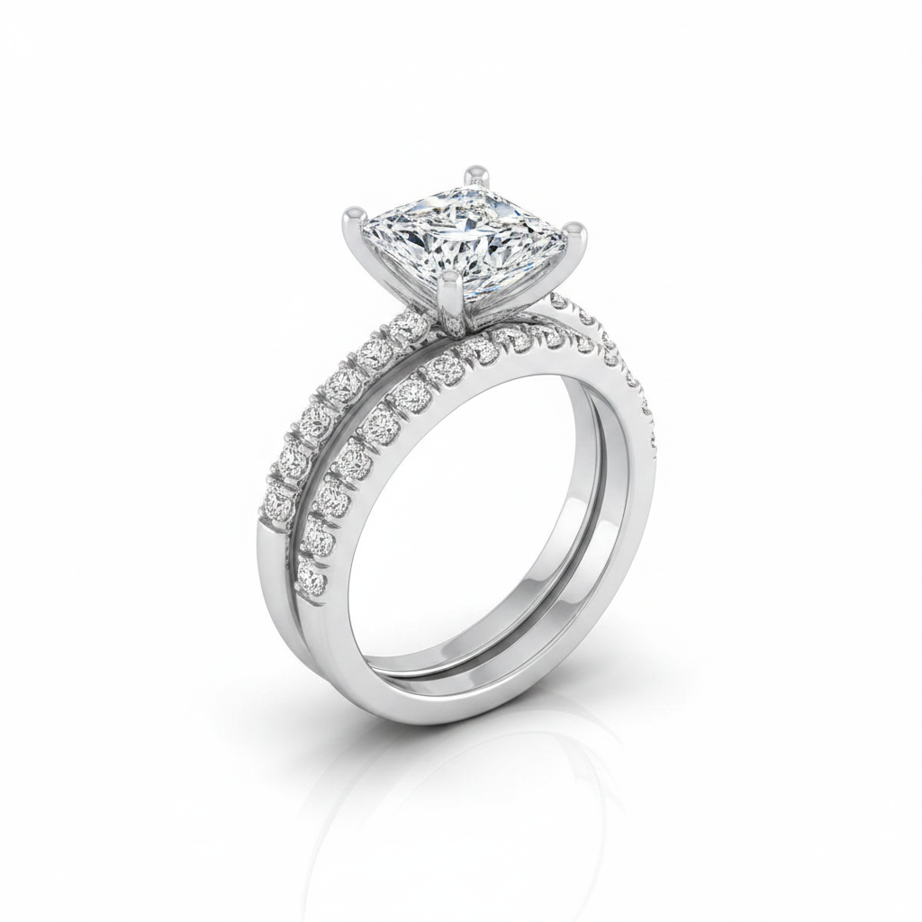 The Norah Matching Wedding Band, Princess in 18K White Gold | RockHer