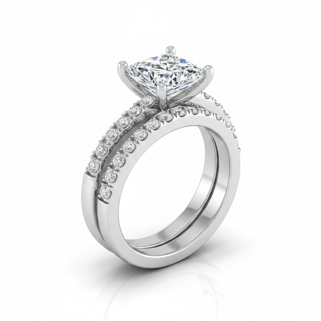 The Norah Matching Wedding Band, Princess in Platinum | RockHer