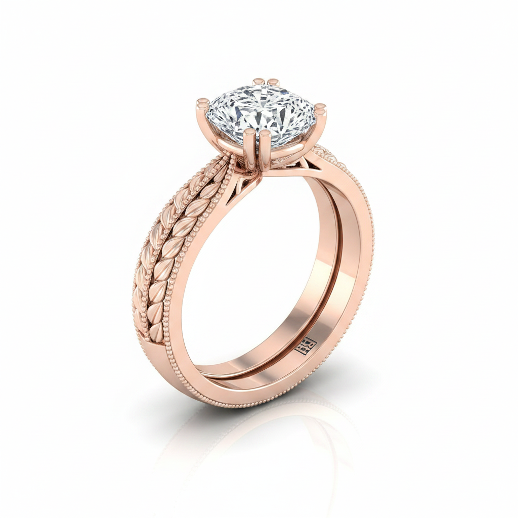 The Ophelia Matching Wedding Band, Cushion in 14K Rose Gold | RockHer