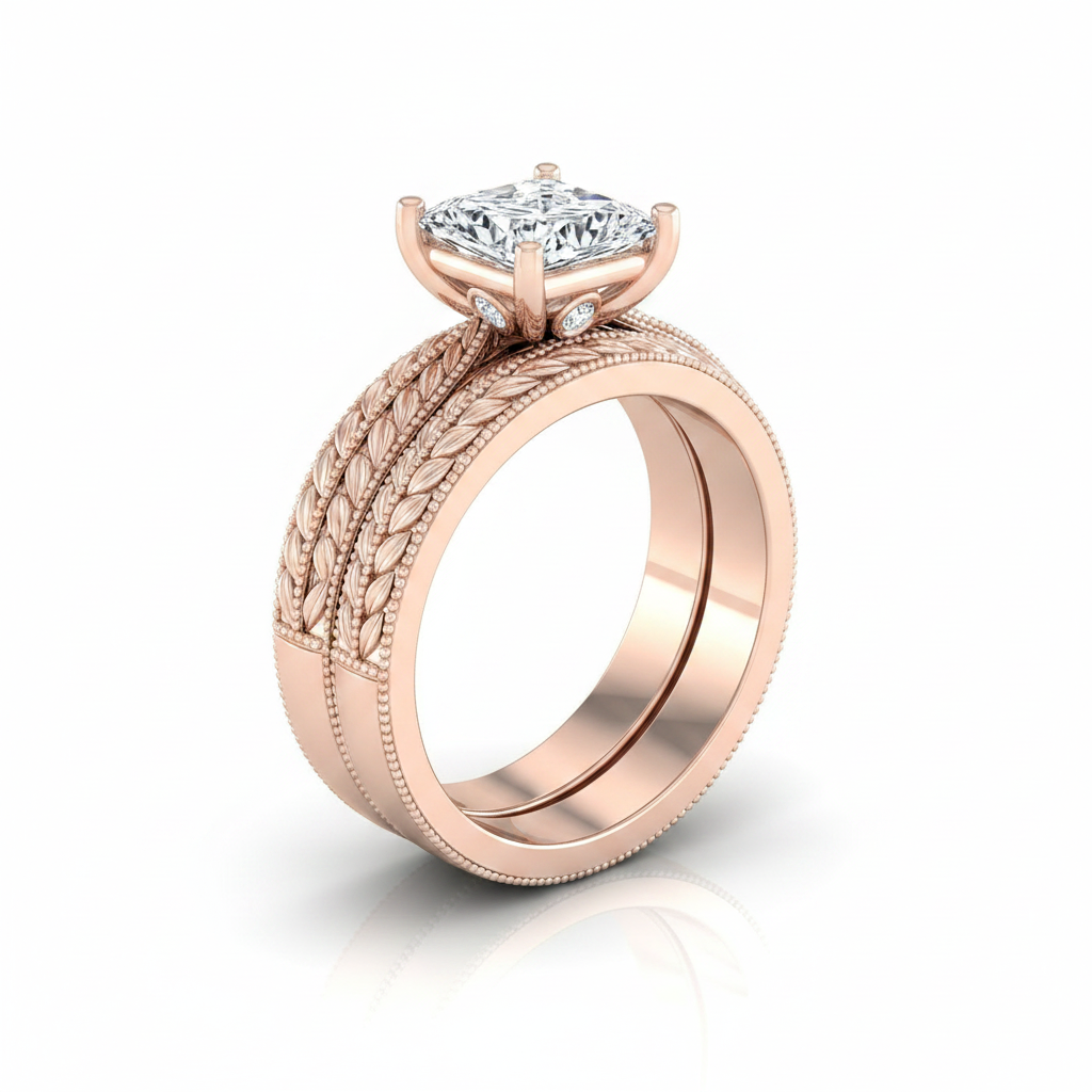 The Ophelia Matching Wedding Band, Princess in 14K Rose Gold | RockHer