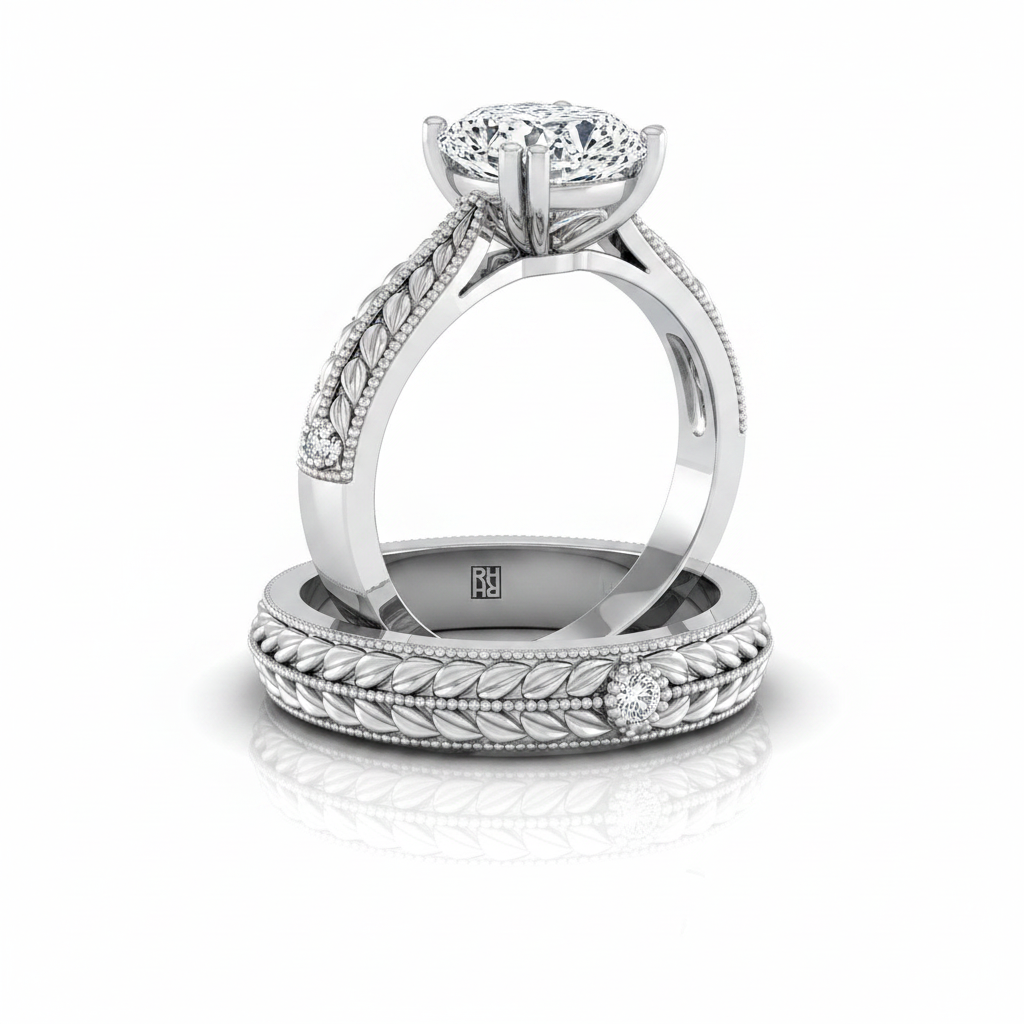 The Ophelia Matching Wedding Band, Cushion in 18K White Gold | RockHer