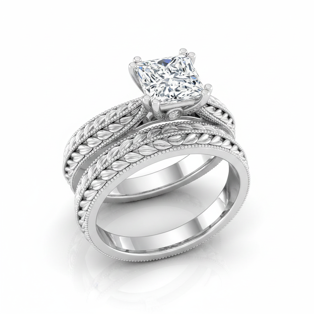 The Ophelia Matching Wedding Band, Princess in 18K White Gold | RockHer